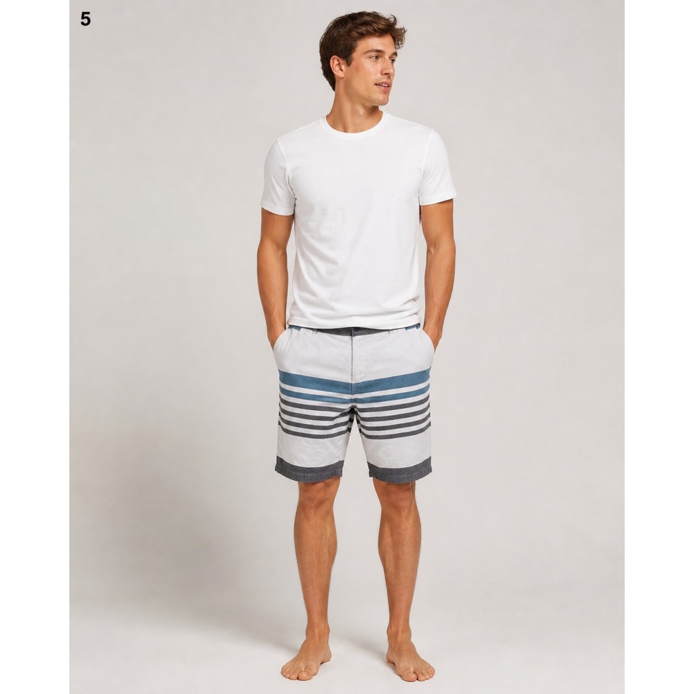 Better Unsaid Shorts Mens 36 White Gray Blue Stripe 100% Cotton Pockets Nautical